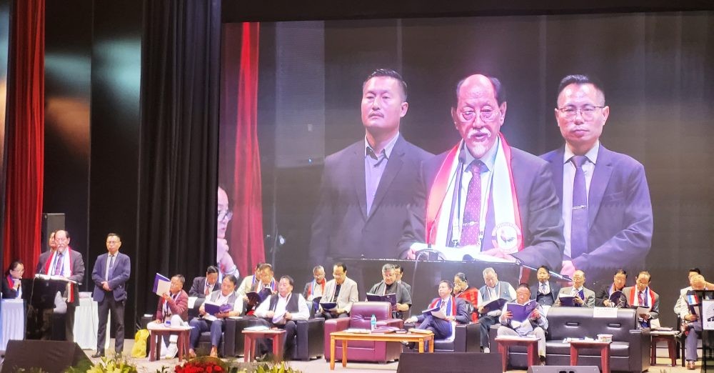 Dr Neiphiu Rio addressing 64th Foundation Day of NPF in Kohima on October 21. (Morung Photo)
